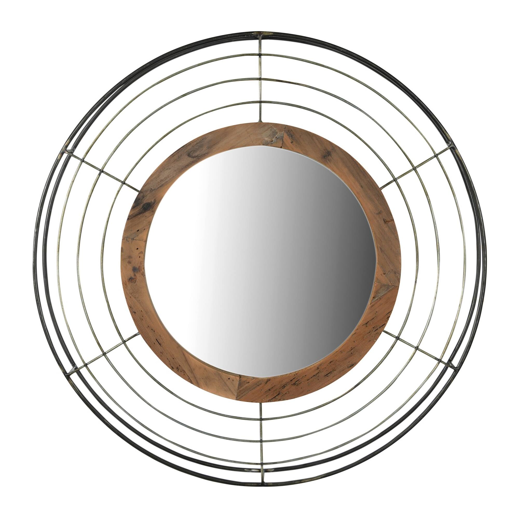 Hello Honey® Round Wall Mirror with Wood Frame and Metal Wire Surround